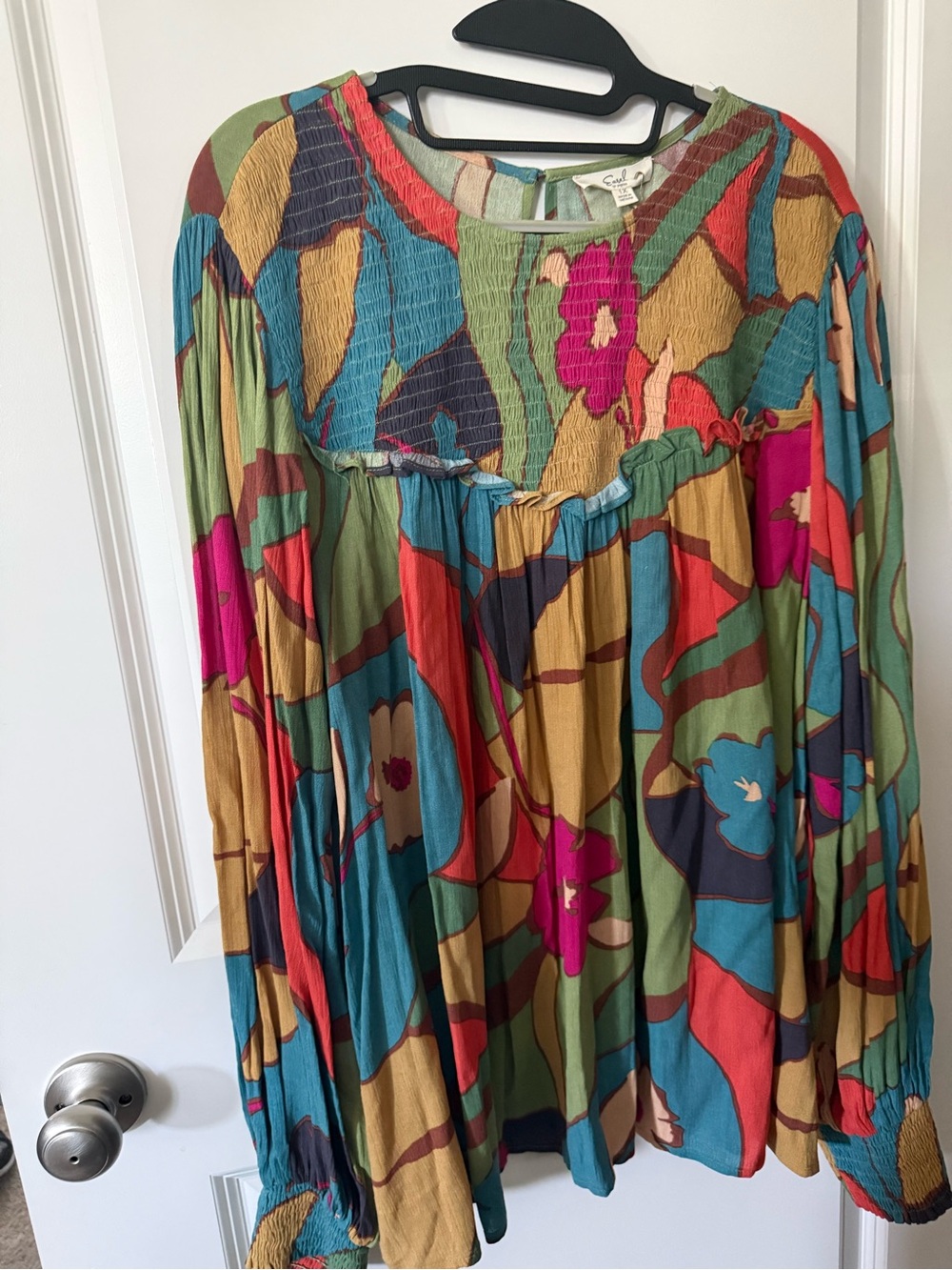 Easel Colorful Floral Peasant Blouse - Multicolor 1x